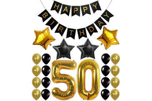 Gold and Black Milestone Birthday Balloons Set