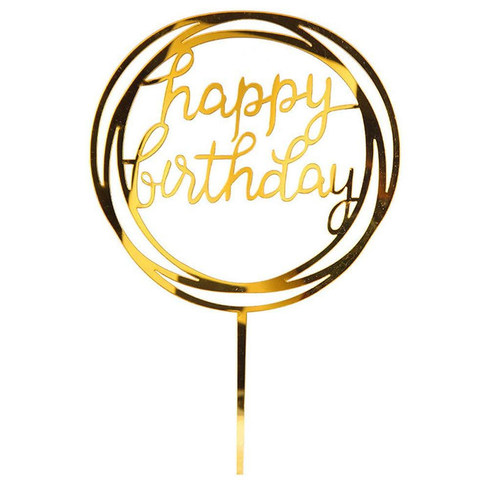 Acrylic Gold Happy Birthday Cake Topper in Circle