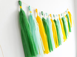 Paper and Foil Party Tassel Garlands - Green and Yellow