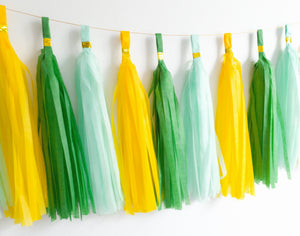 Paper and Foil Party Tassel Garlands - Green and Yellow