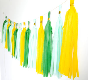 Paper and Foil Party Tassel Garlands - Green and Yellow