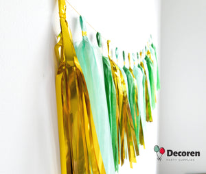 Paper and Foil Party Tassel Garlands - Green and Gold