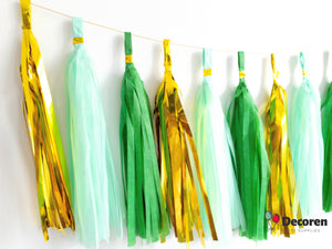 Paper and Foil Party Tassel Garlands - Green and Gold