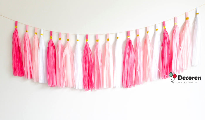 Paper and Foil Party Tassel Garlands - Pink and White