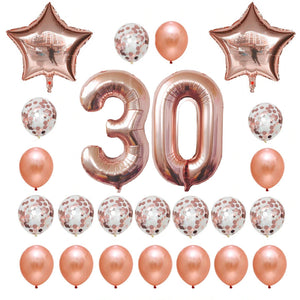 Rose Gold Number Birthday Balloons Set