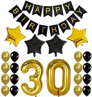 Gold and Black Milestone Birthday Balloons Set