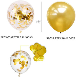 12 inches Gold Metallic Plain and Confetti Balloons - set of 10-Balloons-Decoren