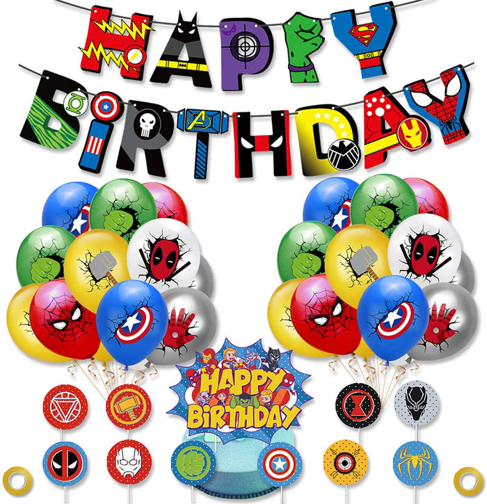 Superheroes Avengers Happy Birthday Banner and Balloons Set