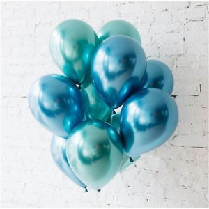 Set of 10 Metallic Latex Balloons - Blue and Green-Metallic Balloons-Decoren