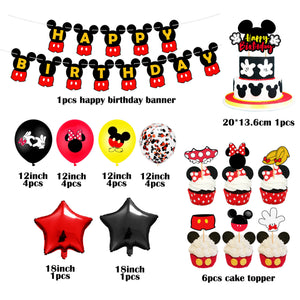 Mickey Mouse Theme Balloons Banner and Cake Topper Set