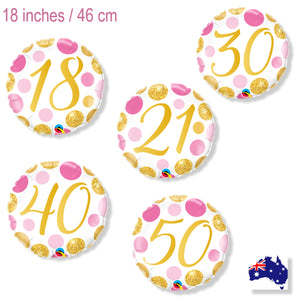 45 cm Round Pink and Gold Milestone Birthday Balloons