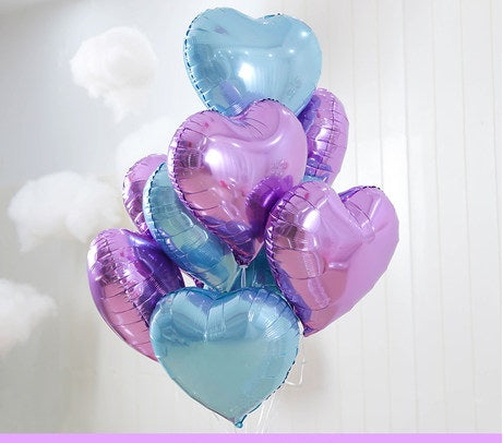 18 inches Light Purple and Light Blue Heart Foil Balloons - Set of 10