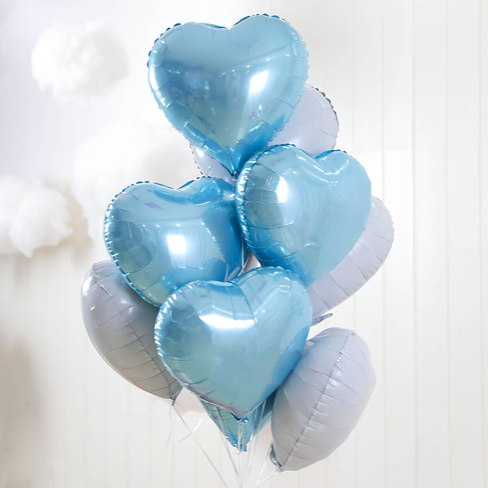 18 inches Blue and White Heart Foil Balloons - Set of 10