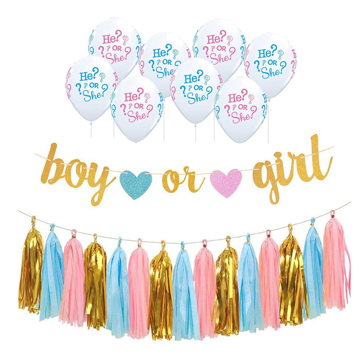 Boy or Girl Banner Balloons and Tassels Set