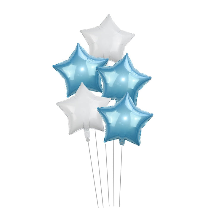 Blue and White Foil Star Balloons - Set of 5