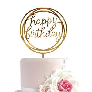 Acrylic Gold Happy Birthday Cake Topper in Circle-Cake Topper-Decoren