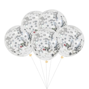 12 inches Silver Metallic Confetti Balloons - set of 5-Balloons-Decoren