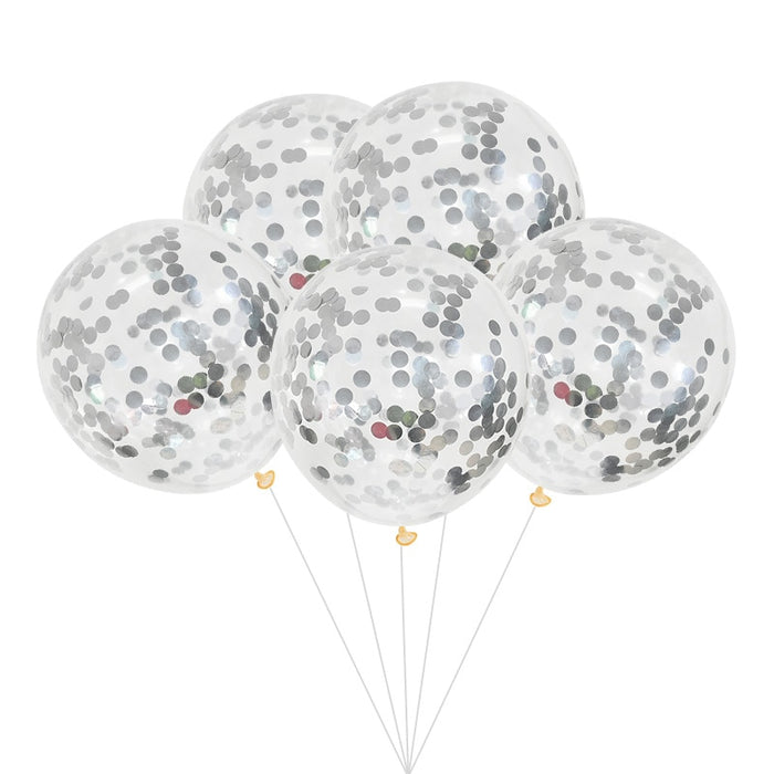 12 inches Silver Metallic Confetti Balloons - set of 5