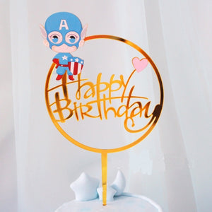 Mermaid Unicorn and Captain America Happy Birthday Cake Topper