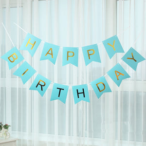 Blue Happy Birthday Banner with Gold Letters-Birthday Banner-Decoren