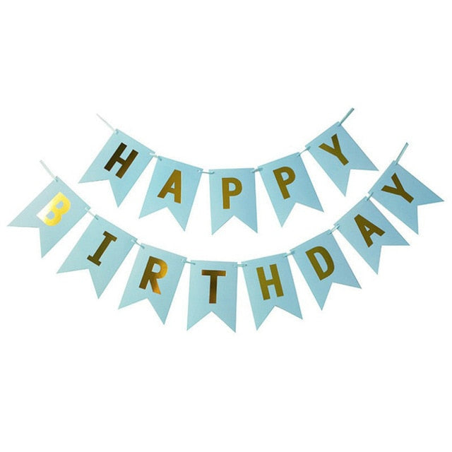 Blue Happy Birthday Banner with Gold Letters