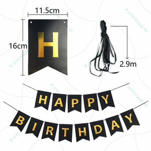 Black Happy Birthday Banner with Gold Letters-Birthday Banner-Decoren