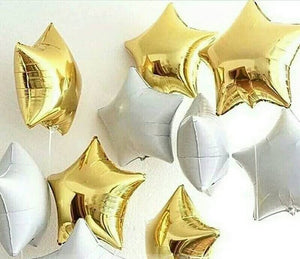 18 inches White Gold and Silver Star Balloons - Set of 10-Balloons-Decoren