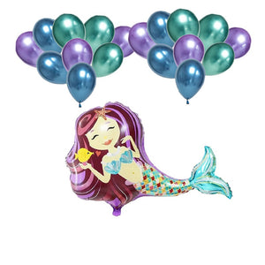 Mermaid Foil Balloon and Latex Metallic Balloons set