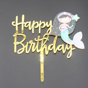 Mermaid Unicorn and Captain America Happy Birthday Cake Topper