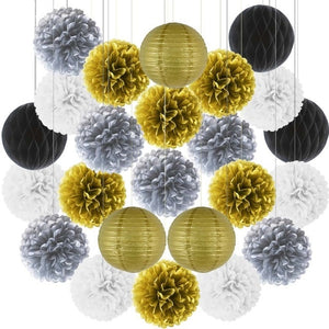 10 inches Pompoms and Lanterns Sets - Gold and Silver