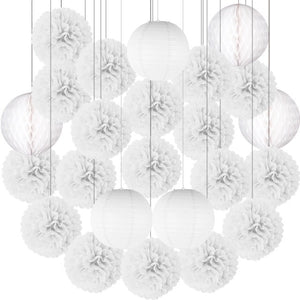 10 inches Pompoms and Lanterns Sets - White