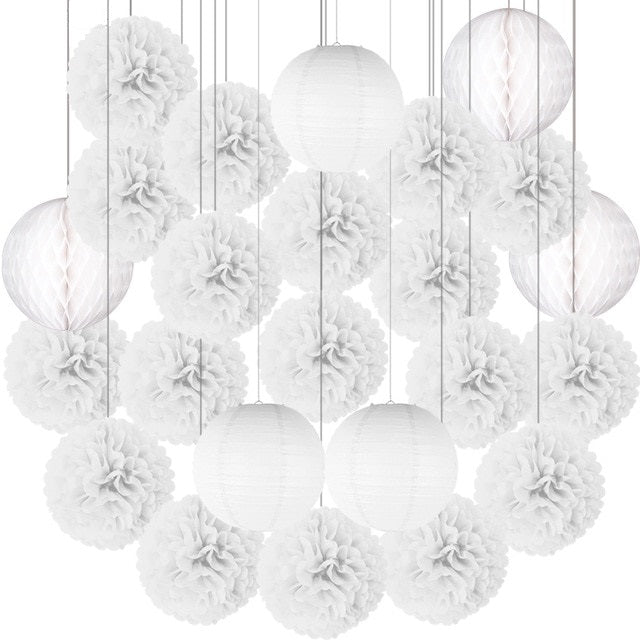 10 inches Pompoms and Lanterns Sets - White