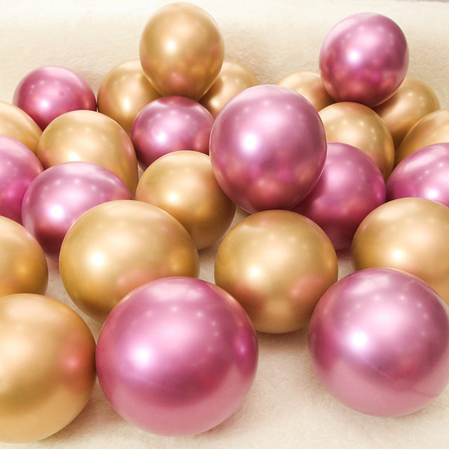 Set of 10 Metallic Latex Balloons - Pink and Gold