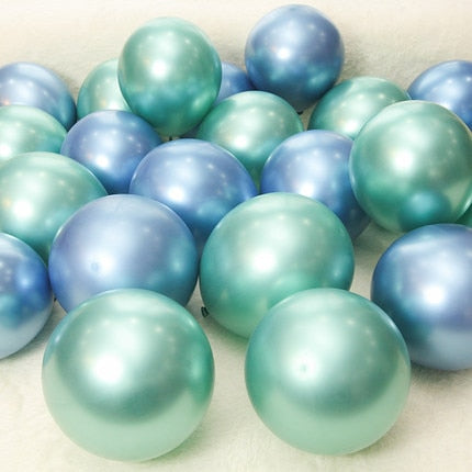 Set of 10 Metallic Latex Balloons - Blue and Green