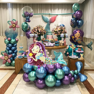 Mermaid Foil Balloon and Latex Metallic Balloons set