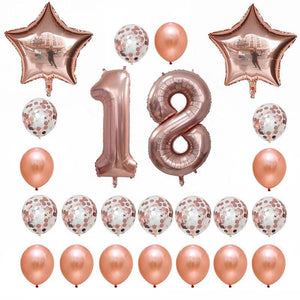 Rose Gold Number Birthday Balloons Set