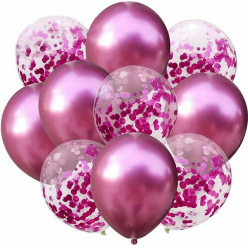 12 inches Pink Metallic Plain and Confetti Balloons - set of 10