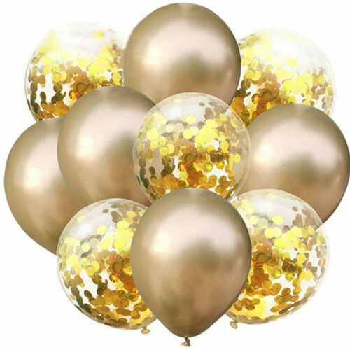 12 inches Gold Metallic Plain and Confetti Balloons - set of 10