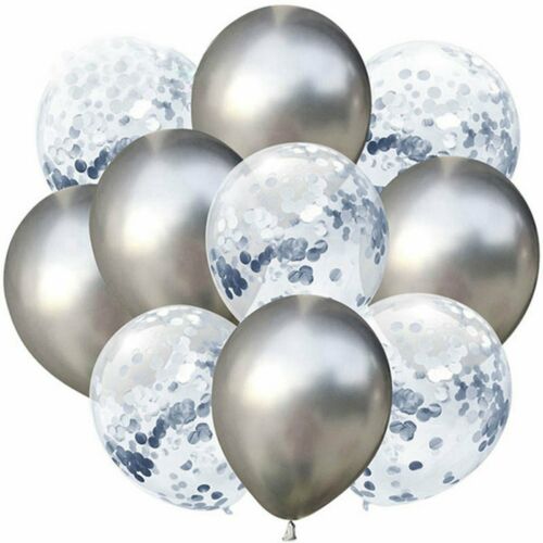 12 inches Silver Metallic Plain and Confetti Balloons - set of 10