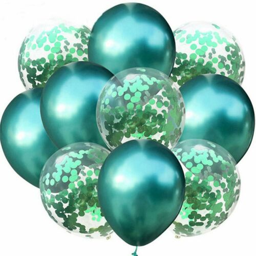 12 inches Green Metallic Plain and Confetti Balloons - set of 10