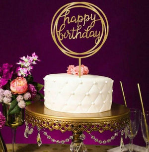 Acrylic Gold Happy Birthday Cake Topper in Circle-Cake Topper-Decoren